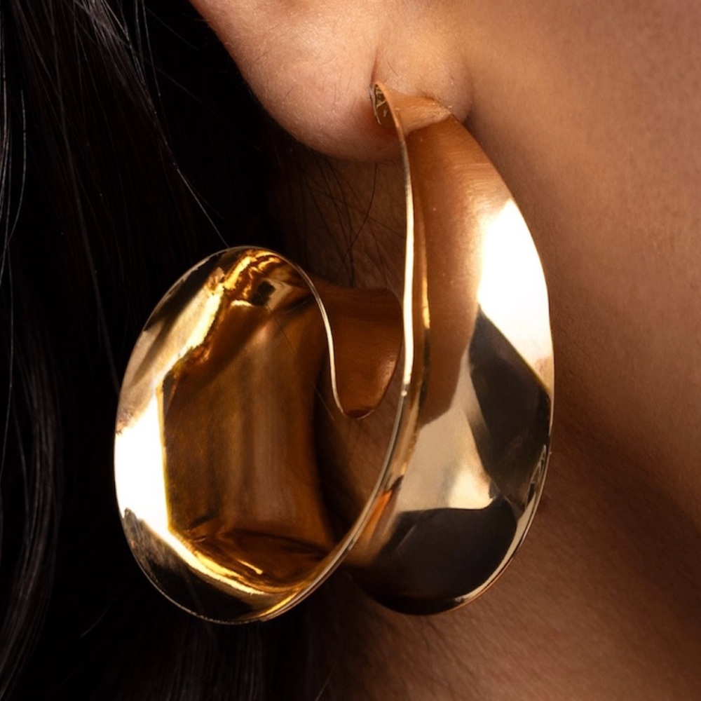 Gold Wide Hoop Earrings 1.5 inch Diameter